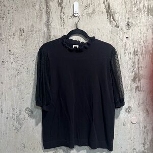 Anne Klein Black Blouse with Sheer Sleeves